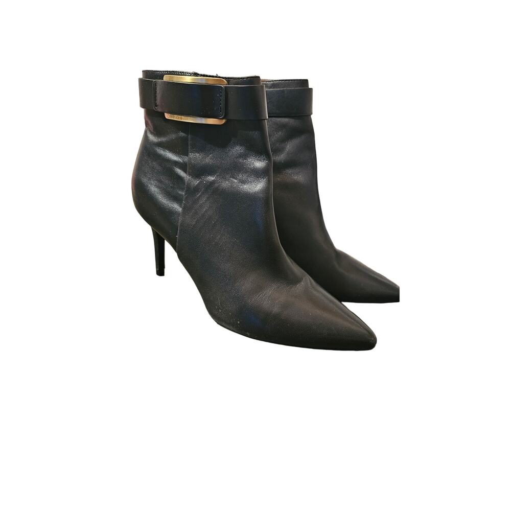 Women's NIB Calvin Klein Georgene‎ Nappa Black Leather Ankle Booties size 9